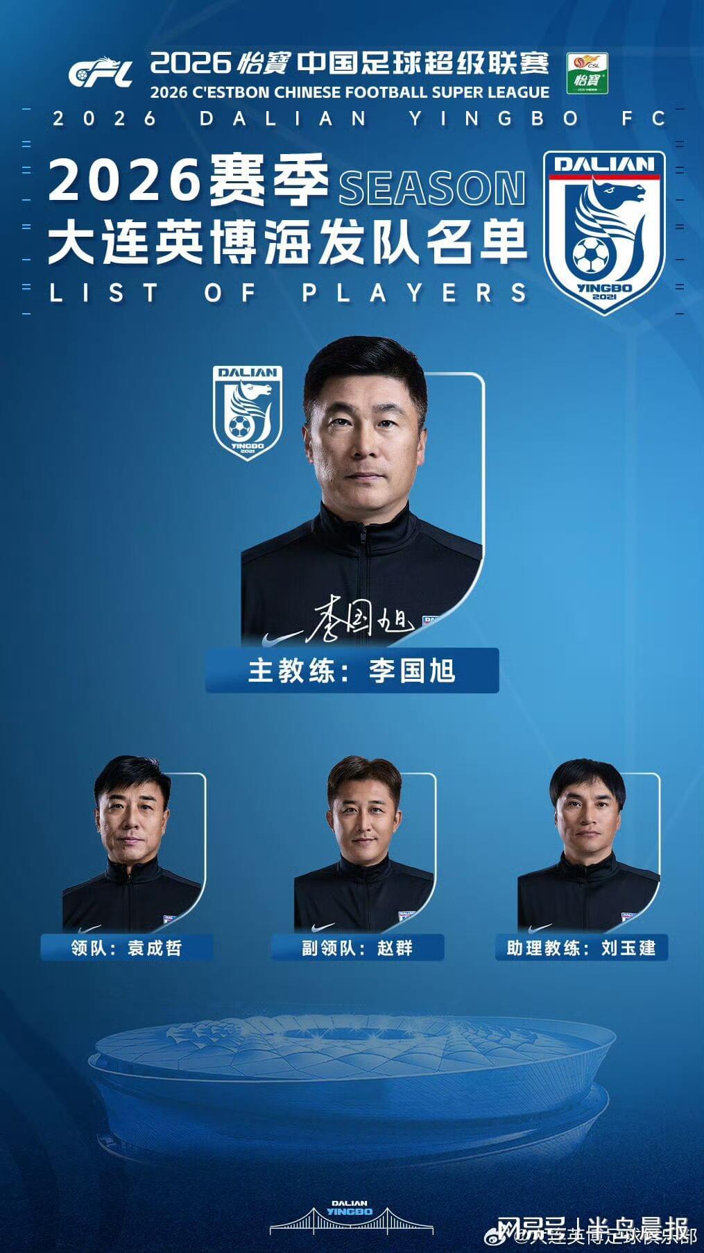 九游登录中心-大连英博公布新赛季名单